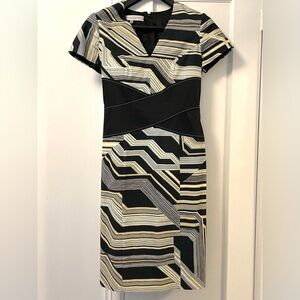 🥂🥂Carolina Herrera Black, Light Blue and Cream Geometric Midi Dress